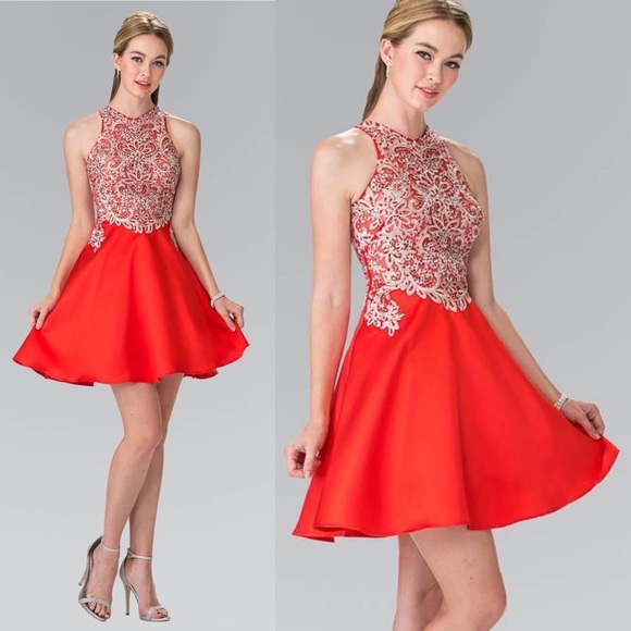 GLS Apparel Elizabeth A-Line Short Dress NWT Jewel Neck Sleeveless Satin Red XL - Picture 2 of 16